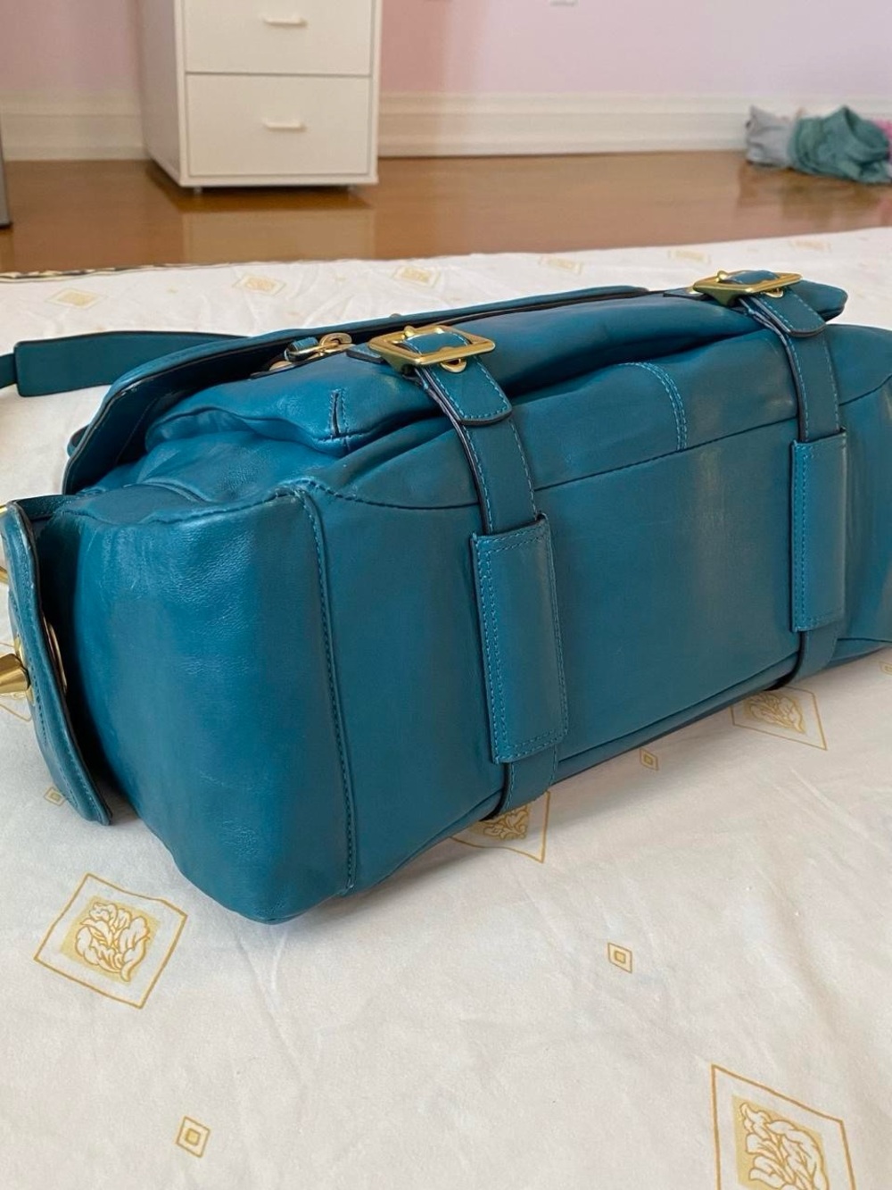 vintage 2000s coach legacy sydney teal and gold turnlock satchel shoulder bag - Picture 7 of 9